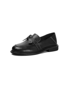 Retro Leather Bowknot Spring Flat Loafers