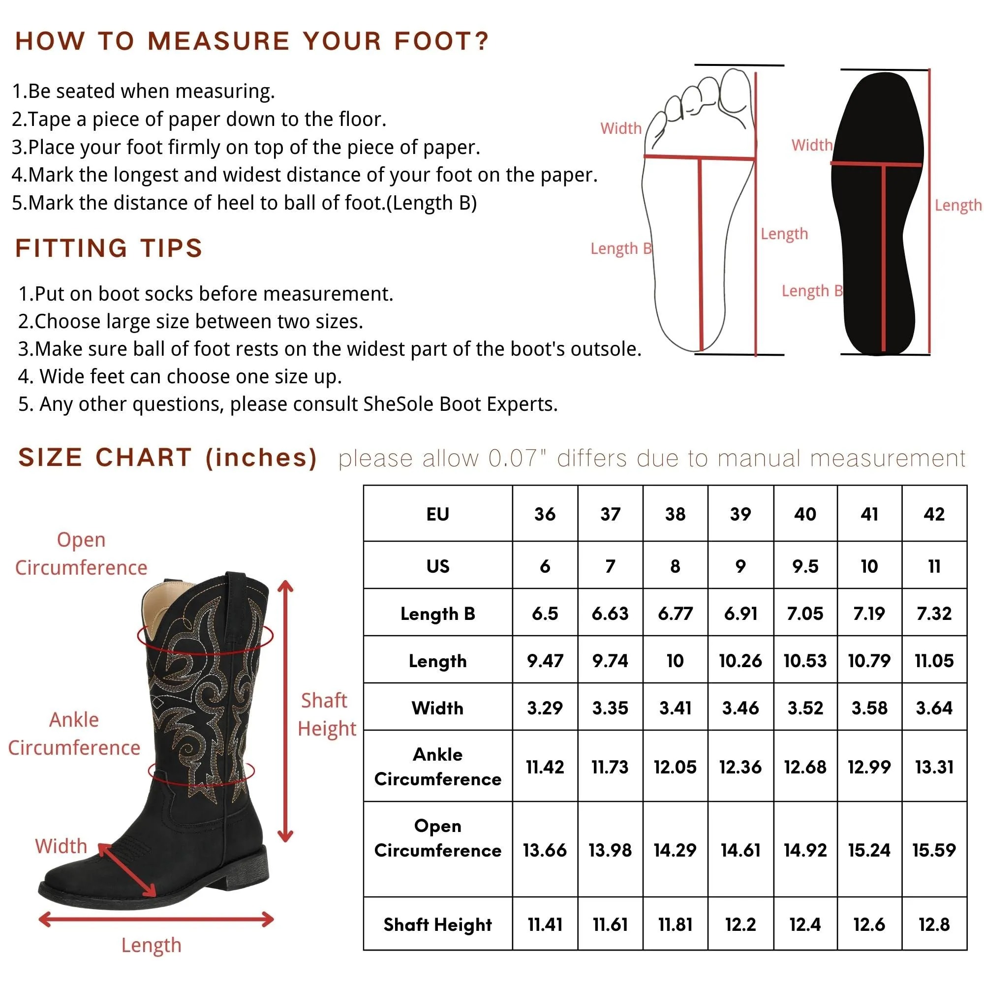 SheSole Cowgirl Boots for Women Square Toe Mid Calf Embroidered Fashion Western Cowboy Boots