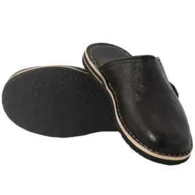Soft Leather Slippers-Black