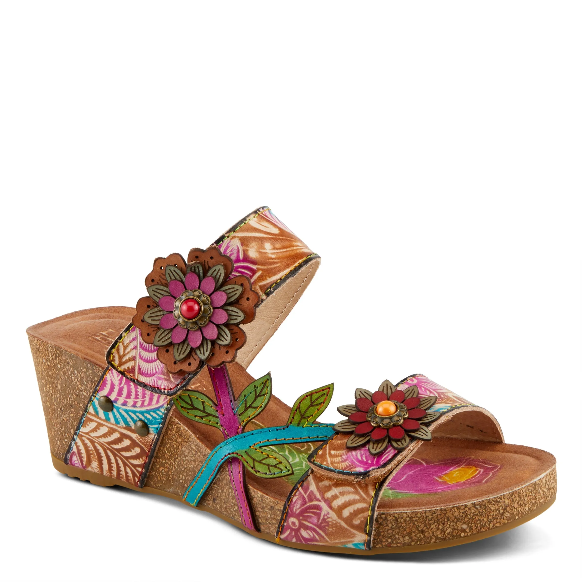 Spring Step Shoes  L'Artiste Moai Sandals Women's Floral Leather