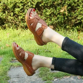 Summer Women Wedge Sandals Premium Orthopedic Open Toe Sandals Vintage Anti-slip Leather Casual Female Platform Retro Shoes