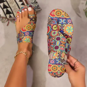Wholesale Breathable Printed Slip-on Roman Style plus size Sandals for Women Ethnic Style