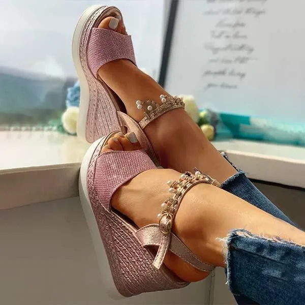 Women'S Beaded Stud Wedge Sandals 99257059C