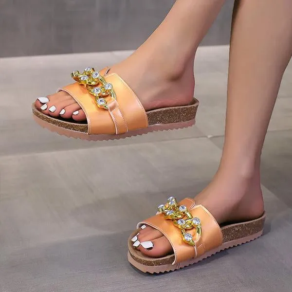 Women's Fashion Chain Rhinestone Vacation Slippers 77013361S