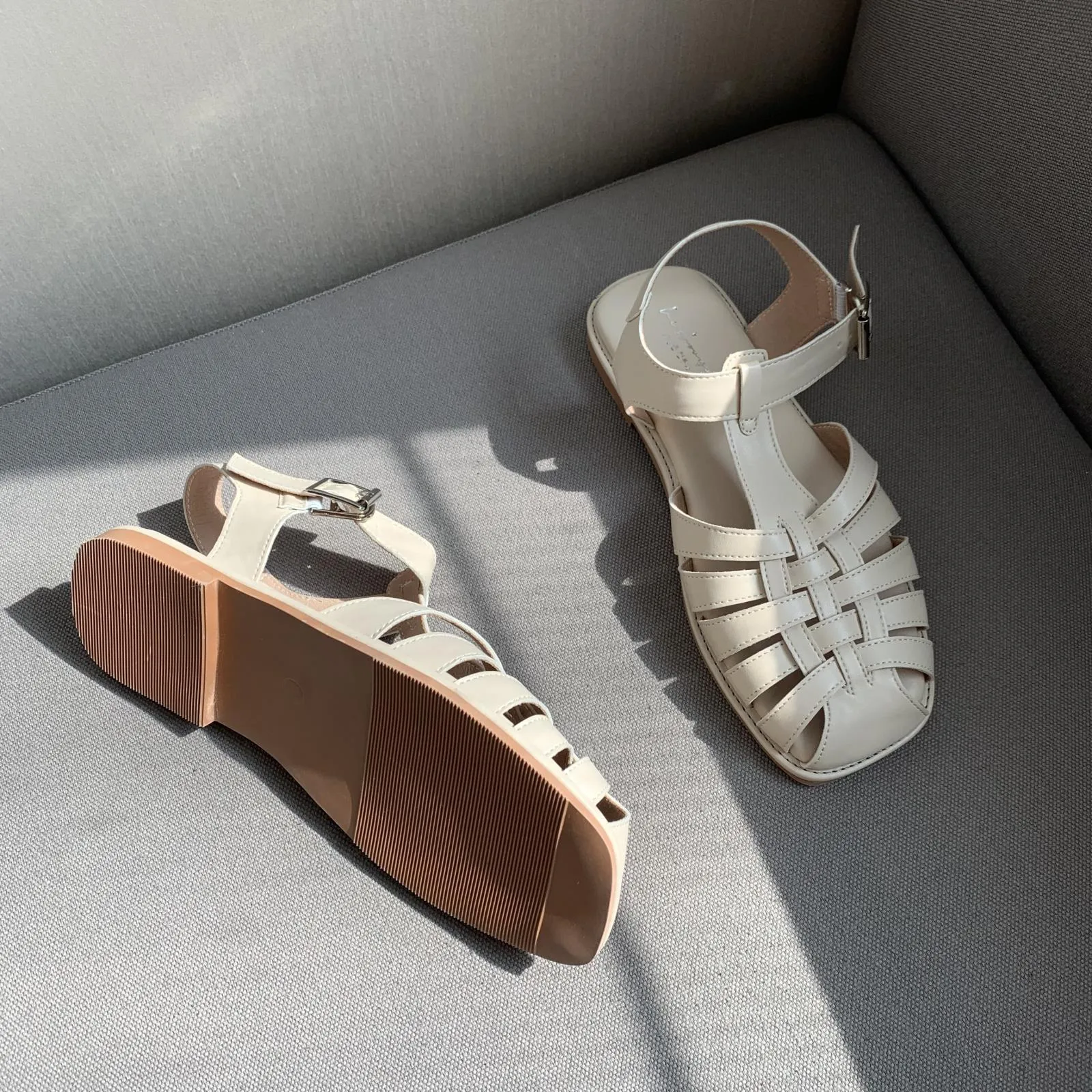 xiangtuibao  Retro Woman Shoes Clear Heels Closed Toe Sandals Shallow Mouth Suit Female Beige  Summer Breathable Original Comfort Girls L