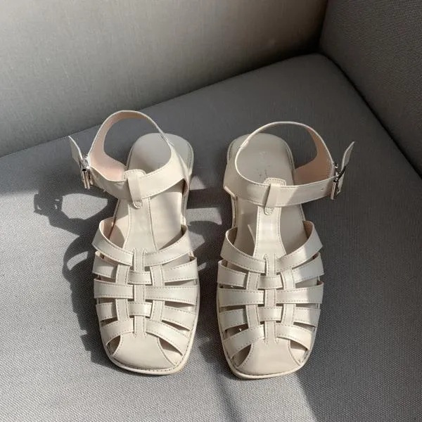 xiangtuibao  Retro Woman Shoes Clear Heels Closed Toe Sandals Shallow Mouth Suit Female Beige  Summer Breathable Original Comfort Girls L
