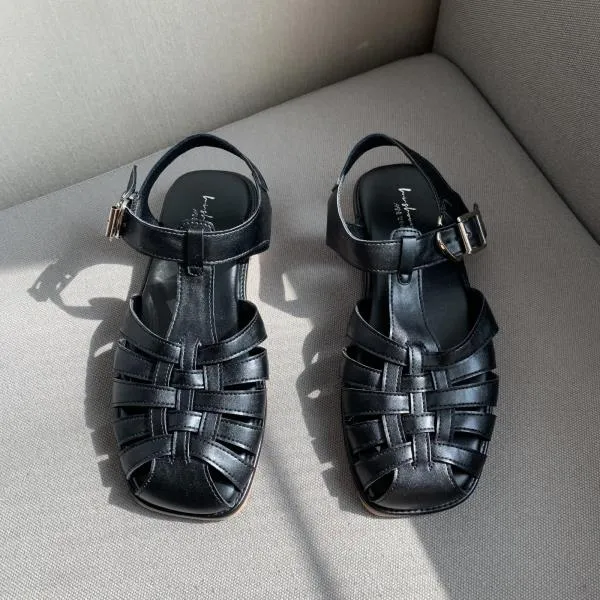 xiangtuibao  Retro Woman Shoes Clear Heels Closed Toe Sandals Shallow Mouth Suit Female Beige  Summer Breathable Original Comfort Girls L