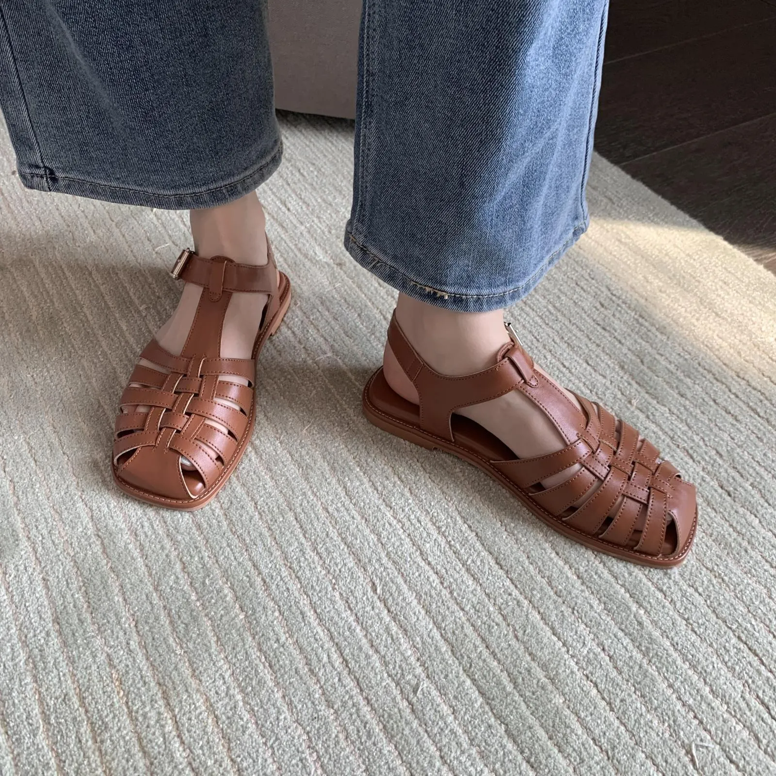 xiangtuibao  Retro Woman Shoes Clear Heels Closed Toe Sandals Shallow Mouth Suit Female Beige  Summer Breathable Original Comfort Girls L